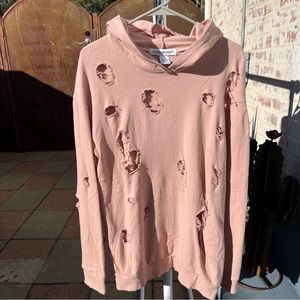 Holely Hooded off Pink Sweatshirt - Size Small -  Designed this way!